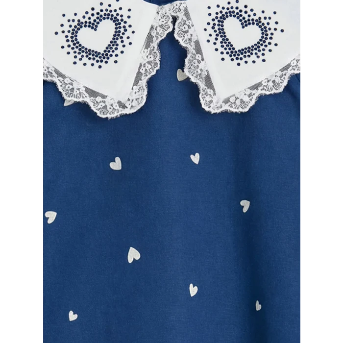 LCW Kids Lacivert Bebe Yaka Taşlı Kız Çocuk Fırfırlı Elbise