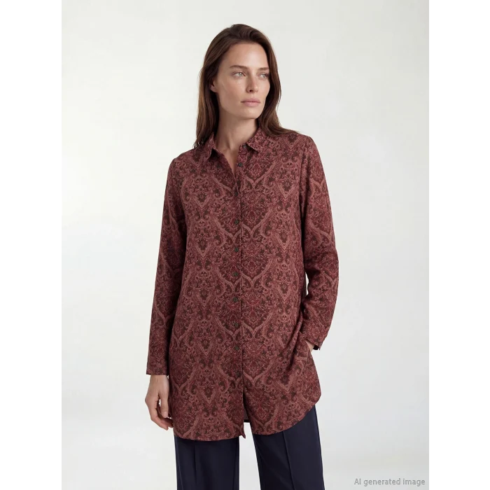 LCW Grace Bordo Desenli Kadın Gömlek Tunik