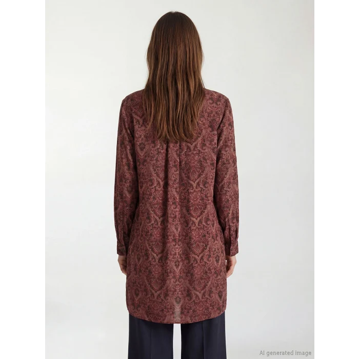 LCW Grace Bordo Desenli Kadın Gömlek Tunik