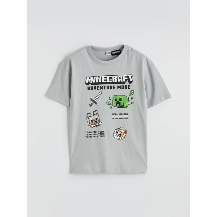 LCW Kids Gri Minecraft Baskılı Erkek Çocuk Tişört