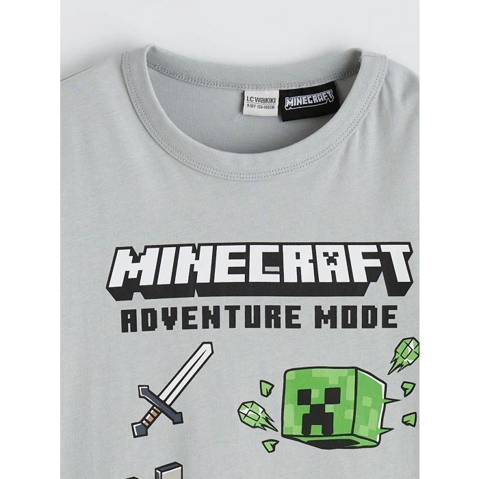 LCW Kids Gri Minecraft Baskılı Erkek Çocuk Tişört
