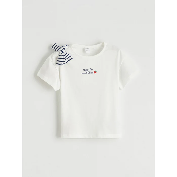 LCW Kids Ekru Kız Çocuk Baskılı Tişört ve Çizgili Pantolon