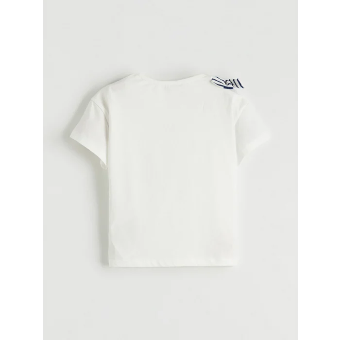 LCW Kids Ekru Kız Çocuk Baskılı Tişört ve Çizgili Pantolon