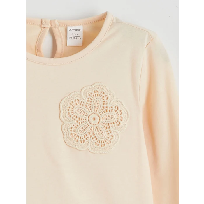 LCW Kids Bej Çiçekli Kız Çocuk Penye Bluz ve Tayt