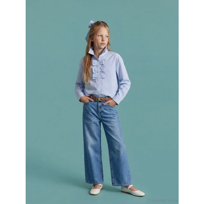 LCW Kids İndigo Wideleg Kız Çocuk Jean Pantolon