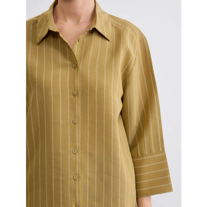 LCW EVERYDAY Haki Çizgili Poplin Kadın Gömlek