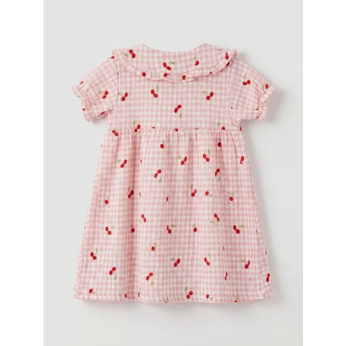 LCW baby Ekru Bebe Yaka Kiraz Desenli Kız Bebek Elbise