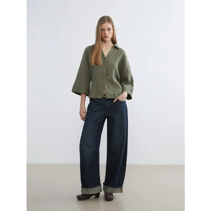 LCW Vision Haki Dokulu Oversize Kadın Gömlek