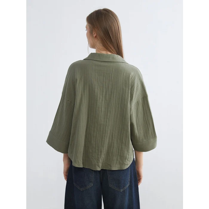 LCW Vision Haki Dokulu Oversize Kadın Gömlek