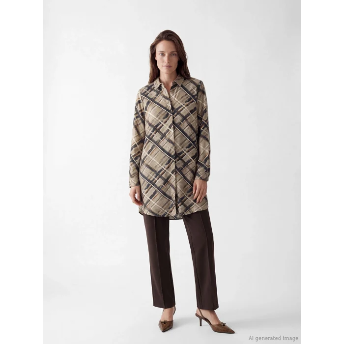 LCW Grace Gri Desenli Kadın Gömlek Tunik