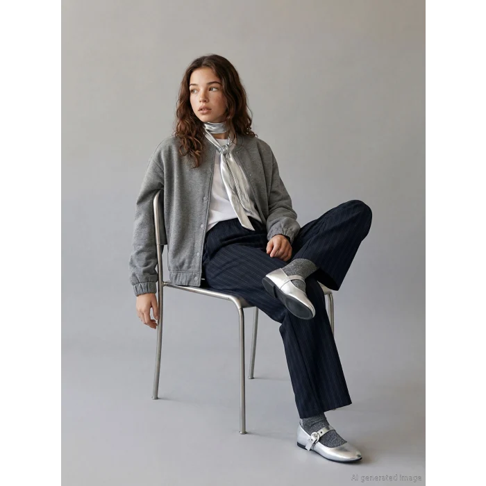 LCW Kids Lacivert Beli Lastikli Çizgili Kız Çocuk Pantolon