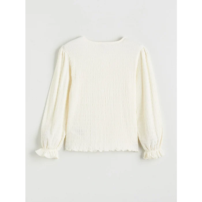 LCW Kids Ekru Fiyonk Detaylı Kız Çocuk Tişört