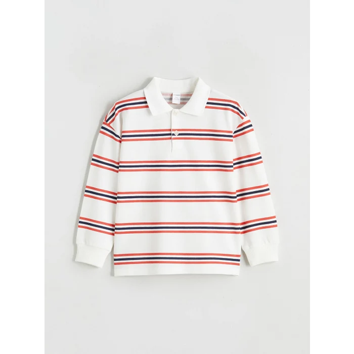 LCW Kids Bej Polo Yaka Çizgili Erkek Çocuk Tişört