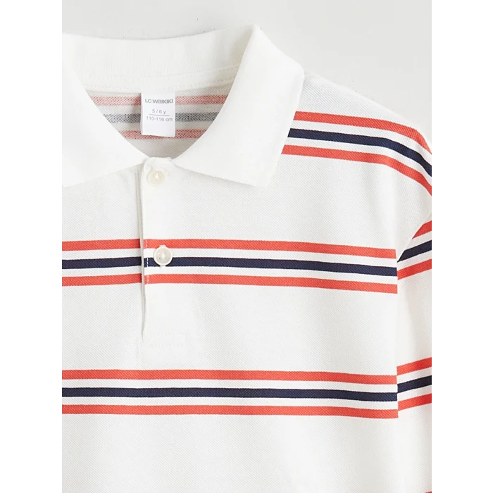 LCW Kids Bej Polo Yaka Çizgili Erkek Çocuk Tişört