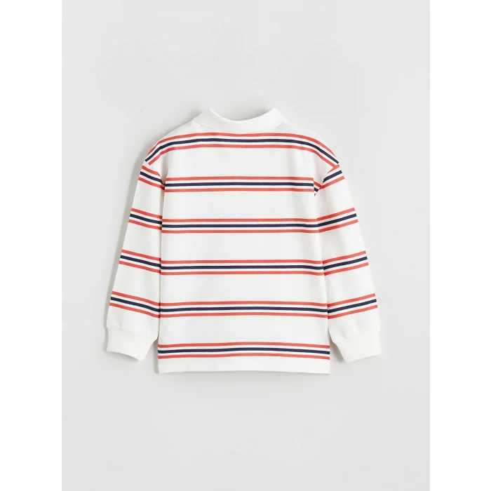 LCW Kids Bej Polo Yaka Çizgili Erkek Çocuk Tişört