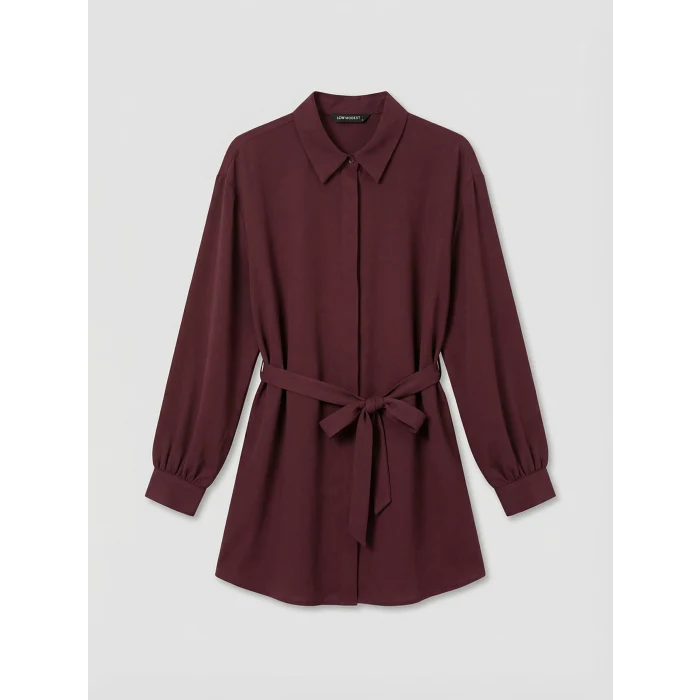 LCW Modest Bordo Beli Kuşaklı Oversize Kadın Gömlek Tunik