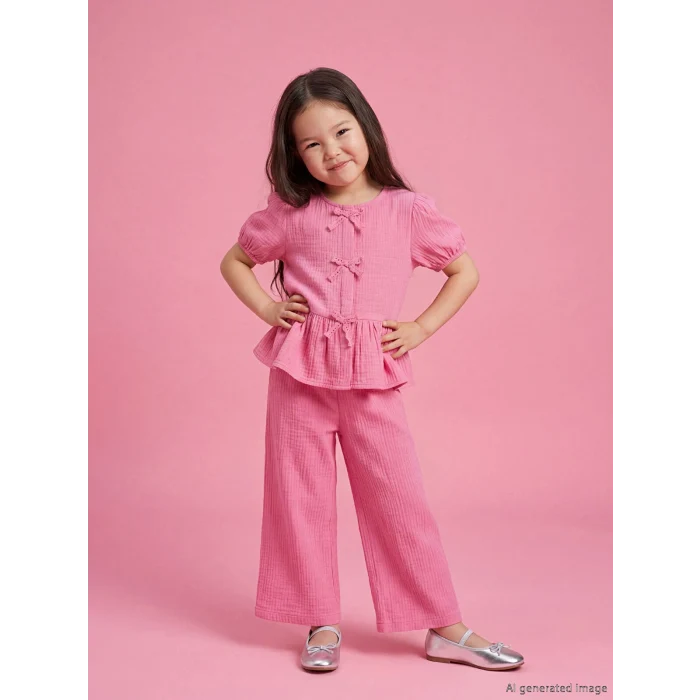 LCW Kids Pembe Fiyonk Detaylı Kız Çocuk Bluz ve Pantolon