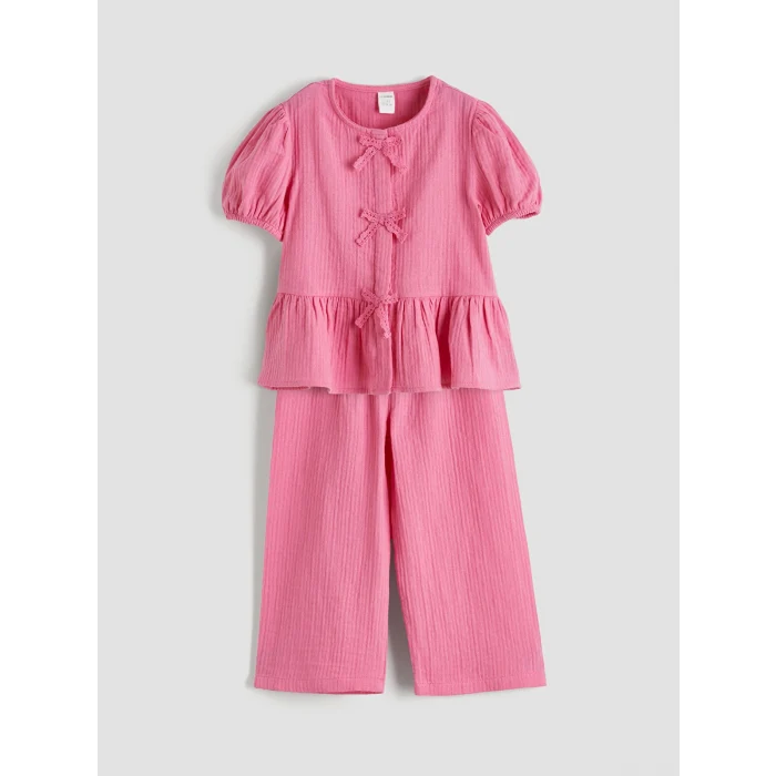 LCW Kids Pembe Fiyonk Detaylı Kız Çocuk Bluz ve Pantolon