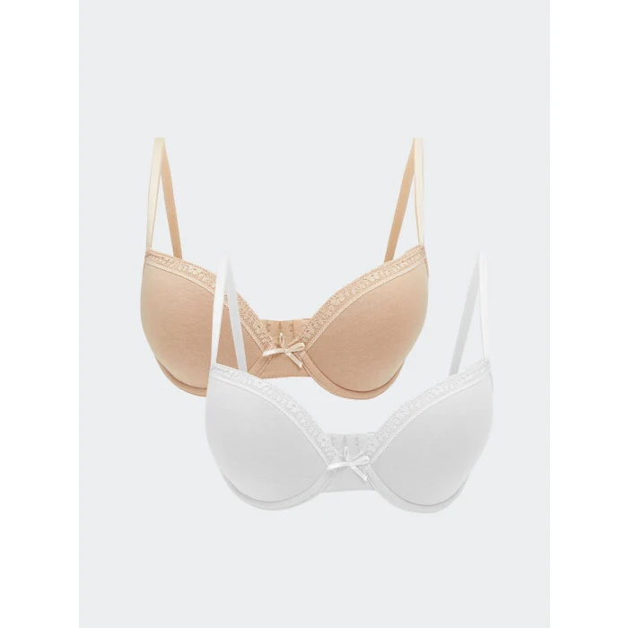 LCW DREAM Beyaz Balenli Dolgusuz Düz Tişört Sütyen 2li