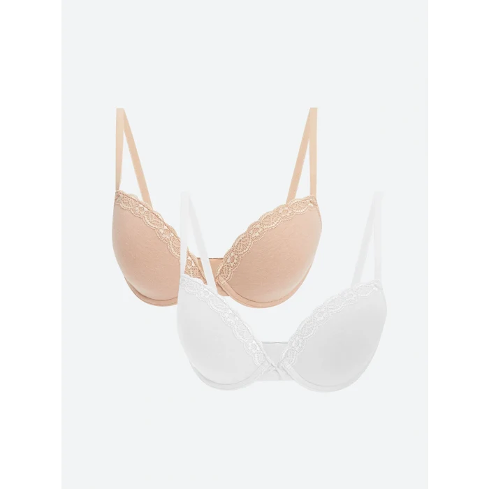 LCW DREAM Beyaz Balenli Dolgusuz Düz Tişört Sütyen 2li