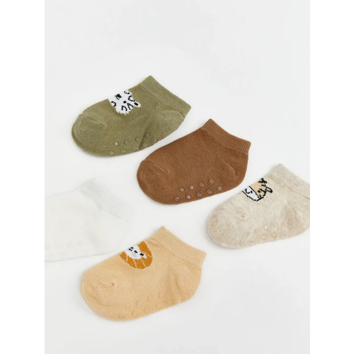 LCW baby Yeşil Desenli Erkek Bebek Patik Çorap 5li