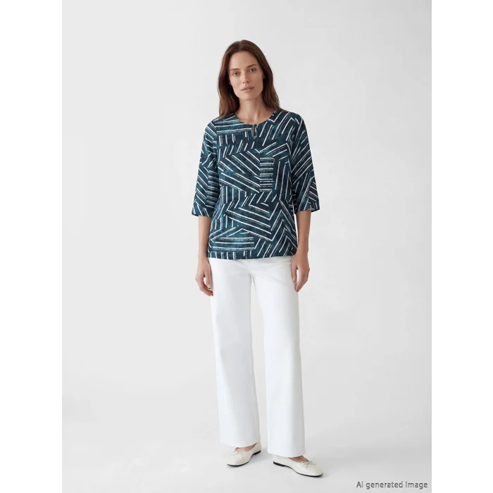 LCW Grace Lacivert Bisiklet Yaka Desenli Bluz