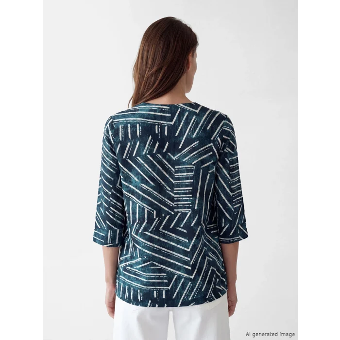 LCW Grace Lacivert Bisiklet Yaka Desenli Bluz
