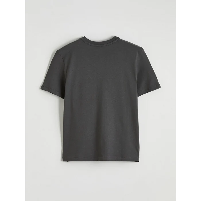 LCW Vision Antrasit Bisiklet Yaka Nakışlı Kadın Tişört