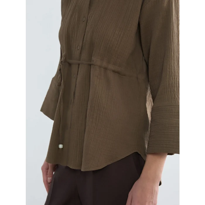 LCWAIKIKI Classic Kahverengi Bağlamalı Dokulu Kadın Müslin Gömlek