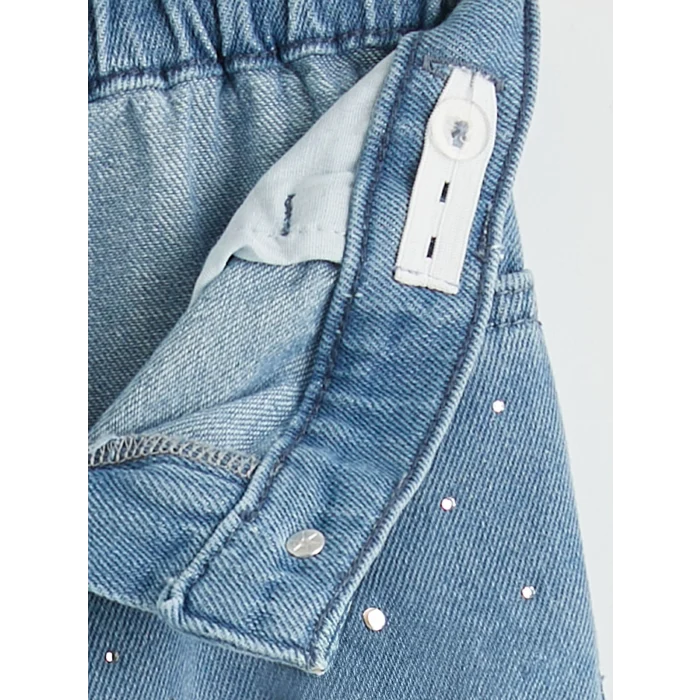 LCW Kids İndigo Wideleg Taşlı Kız Çocuk Jean Pantolon