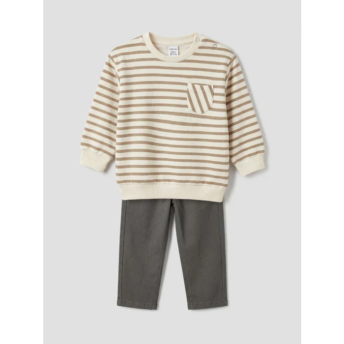 LCW baby Ekru Erkek Bebek Sweatshirt ve Jean Pantolon