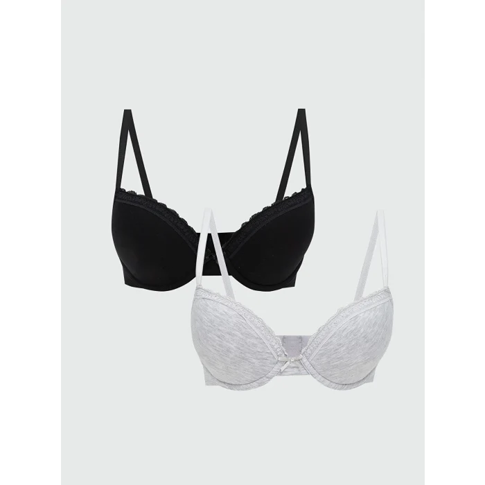 LCW DREAM Siyah Balenli Dolgusuz Düz Tişört Sütyen 2li