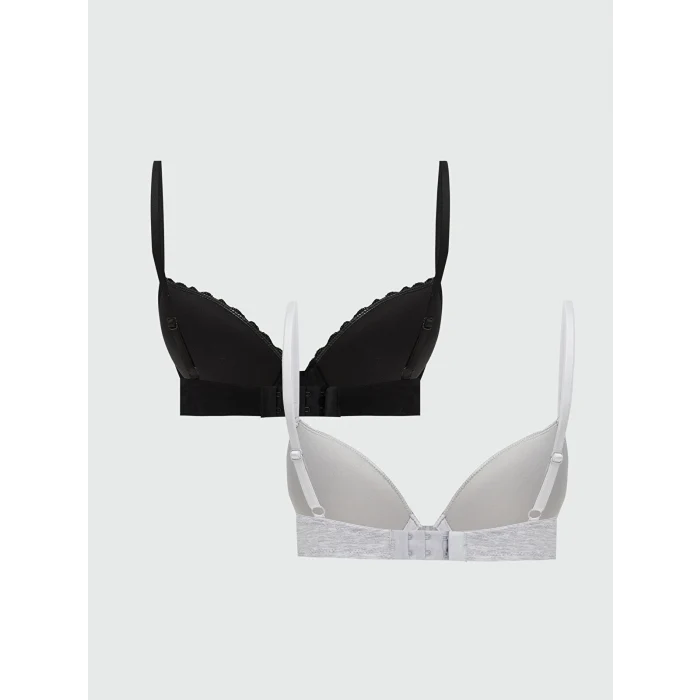 LCW DREAM Siyah Balenli Dolgusuz Düz Tişört Sütyen 2li