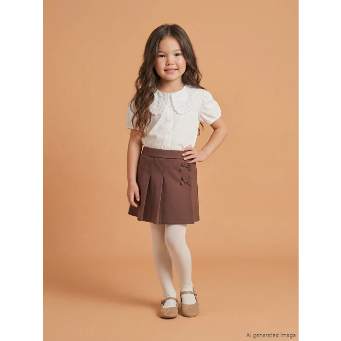 LCW Kids Kahverengi Kız Çocuk Şort Etek ve Külotlu Çorap