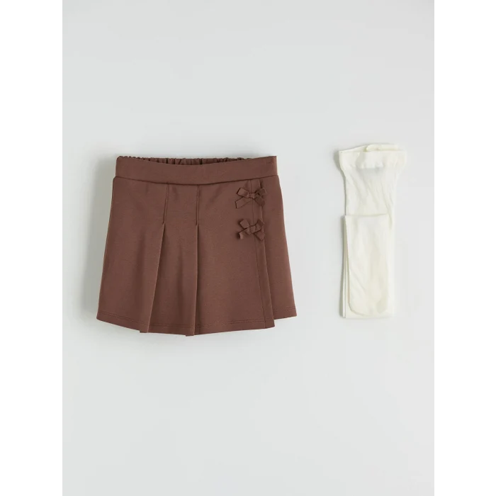 LCW Kids Kahverengi Kız Çocuk Şort Etek ve Külotlu Çorap