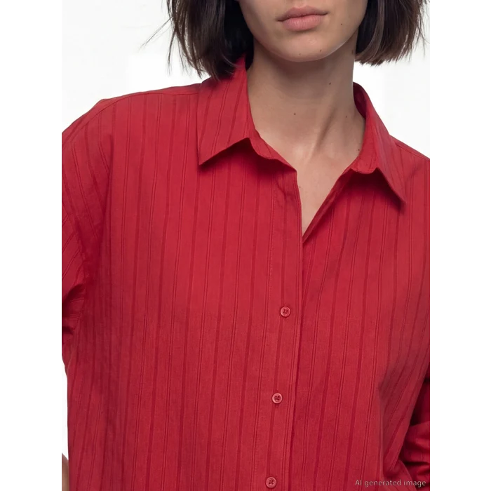 LCW Vision Kırmızı Çizgili Oversize Kadın Gömlek