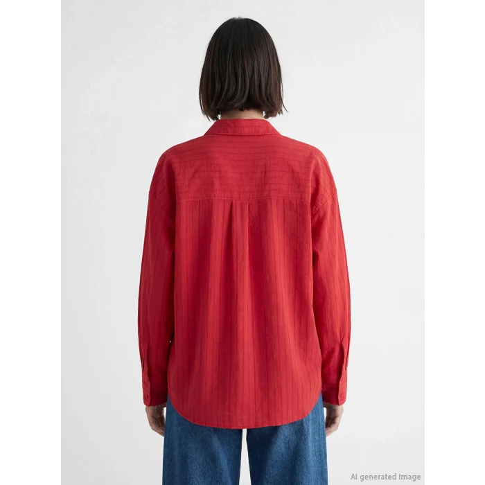 LCW Vision Kırmızı Çizgili Oversize Kadın Gömlek