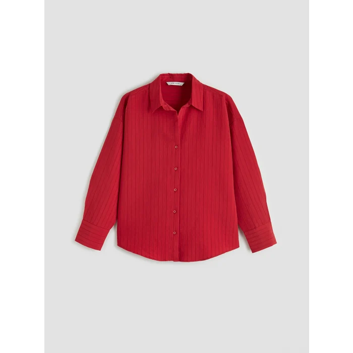 LCW Vision Kırmızı Çizgili Oversize Kadın Gömlek