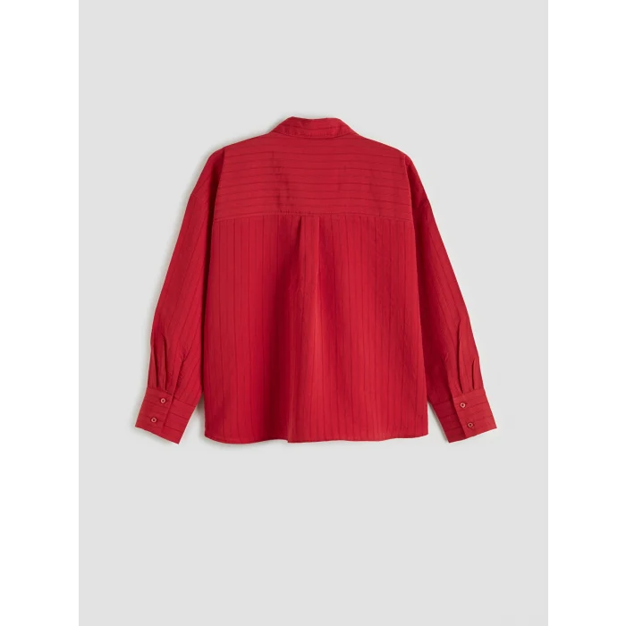 LCW Vision Kırmızı Çizgili Oversize Kadın Gömlek