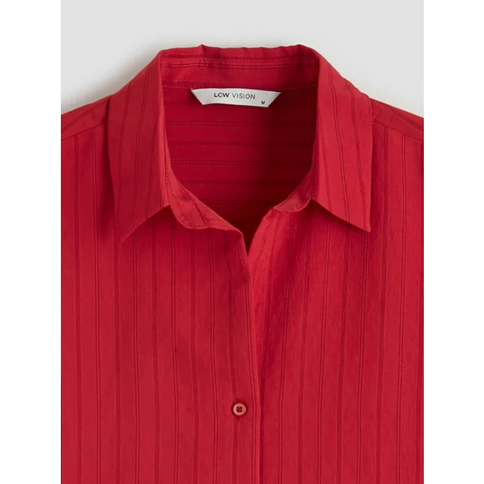 LCW Vision Kırmızı Çizgili Oversize Kadın Gömlek