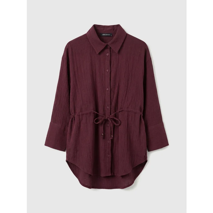 LCWAIKIKI Classic Mürdüm Bağlamalı Dokulu Kadın Müslin Gömlek