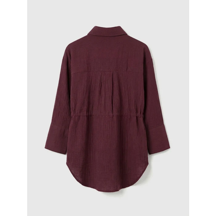 LCWAIKIKI Classic Mürdüm Bağlamalı Dokulu Kadın Müslin Gömlek