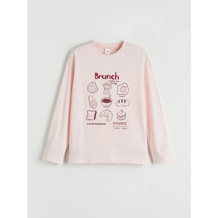 LCW Kids Pembe Baskılı Bisiklet Yaka Kız Çocuk Pijama Takım