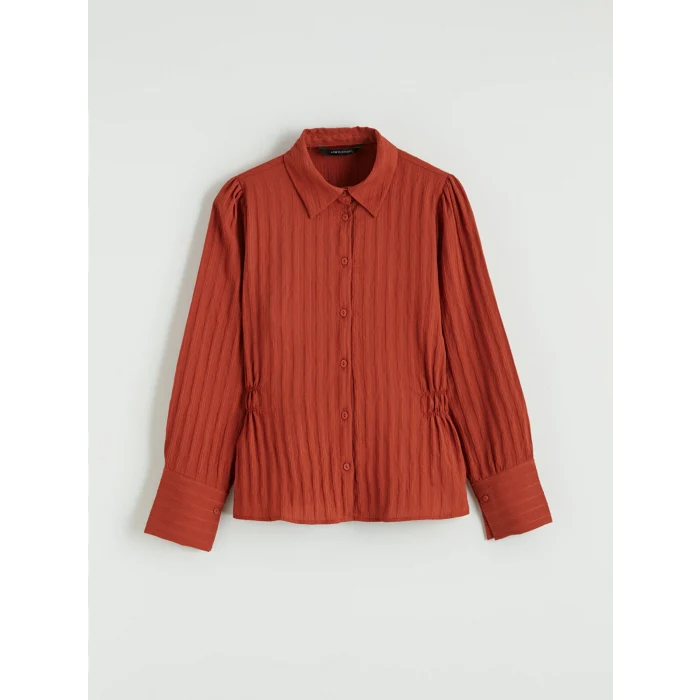 LCWAIKIKI Classic Kırmızı Çizgili Büzgülü Kadın Gömlek