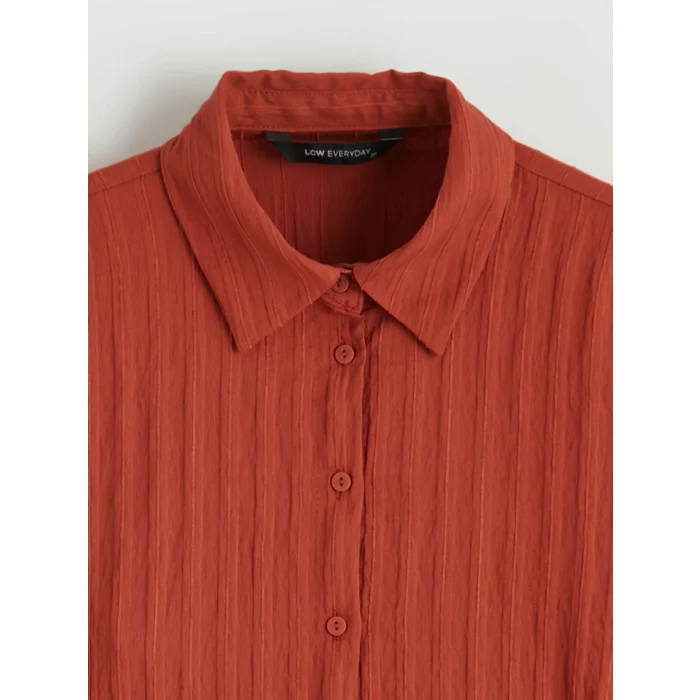 LCWAIKIKI Classic Kırmızı Çizgili Büzgülü Kadın Gömlek