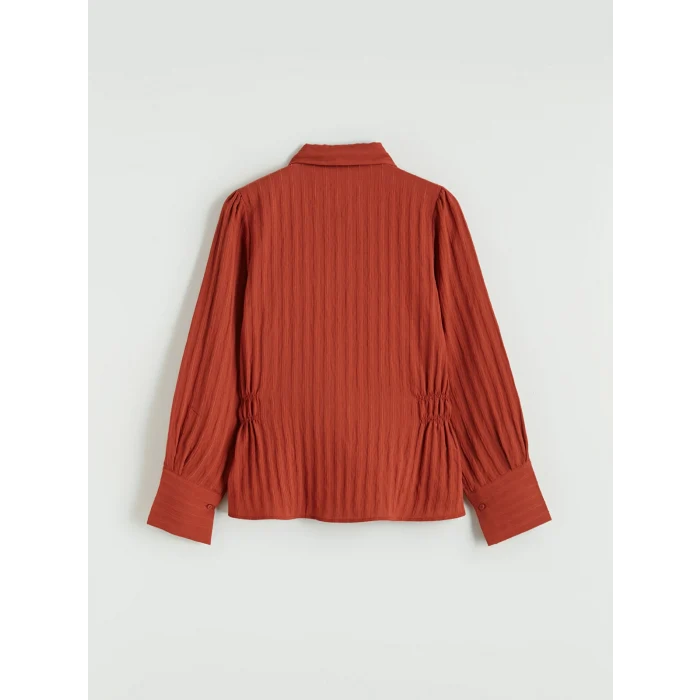 LCWAIKIKI Classic Kırmızı Çizgili Büzgülü Kadın Gömlek