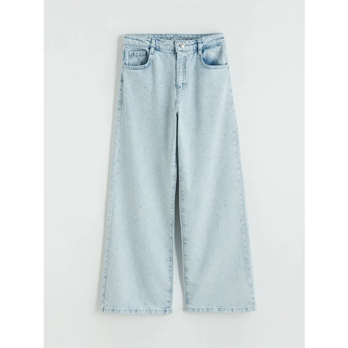 LCW Kids Mavi Wideleg Taşlı Kız Çocuk Jean Pantolon