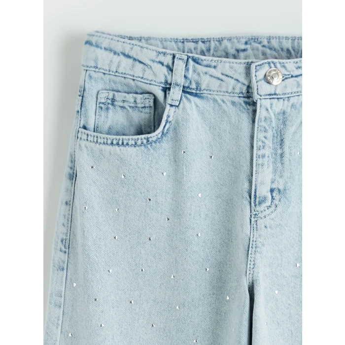 LCW Kids Mavi Wideleg Taşlı Kız Çocuk Jean Pantolon