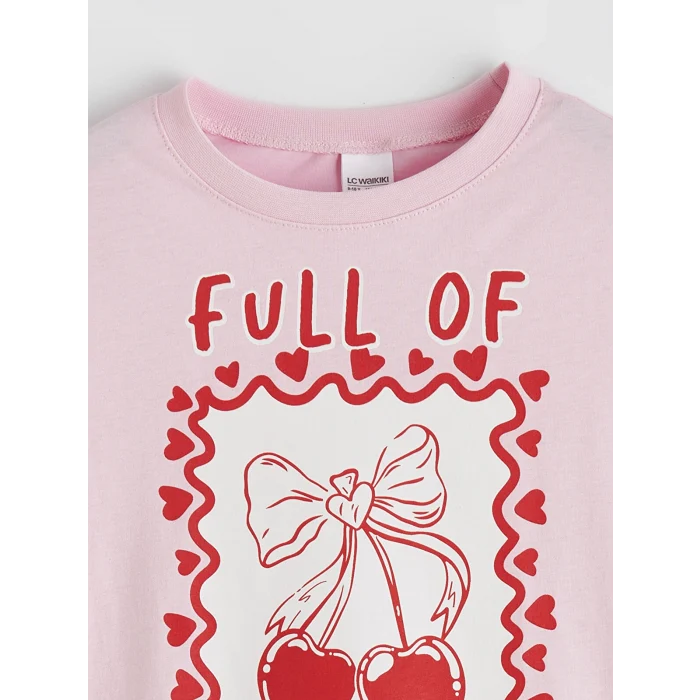 LCW Kids Pembe Bisiklet Yaka Baskılı Kız Çocuk Pijama Takım