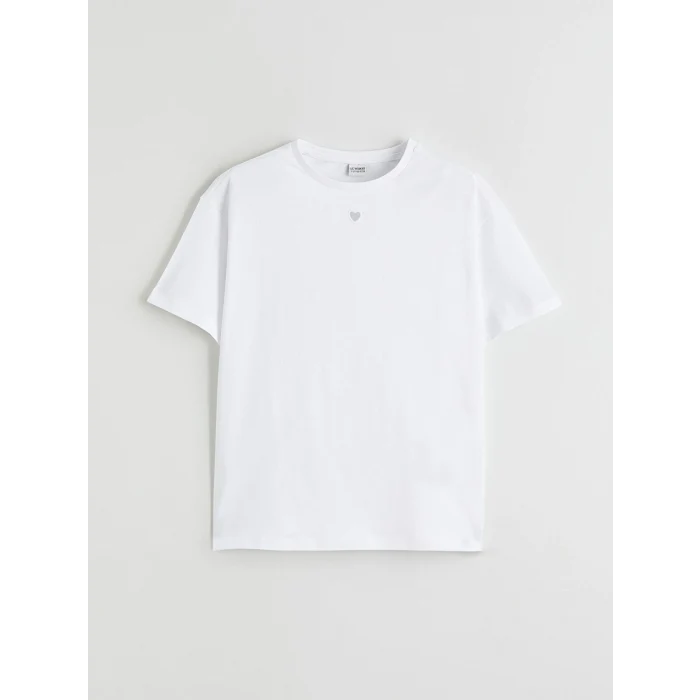 LCW Kids Beyaz Bisiklet Yaka Kız Çocuk Tişört